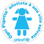 Logo Unicef  ogni Pigotta adottata é una vita salvata