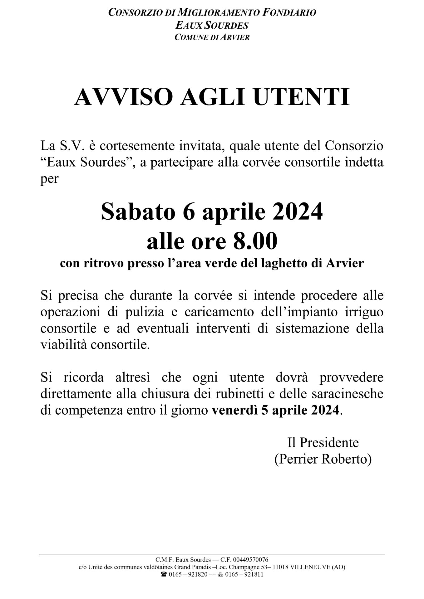 Corvée Consorzio “Eaux Sourdes”