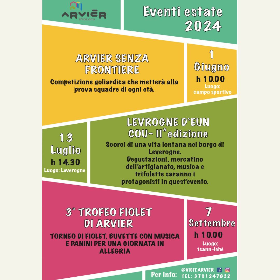 Calendario degli eventi estivi della Pro Loco di Arvier