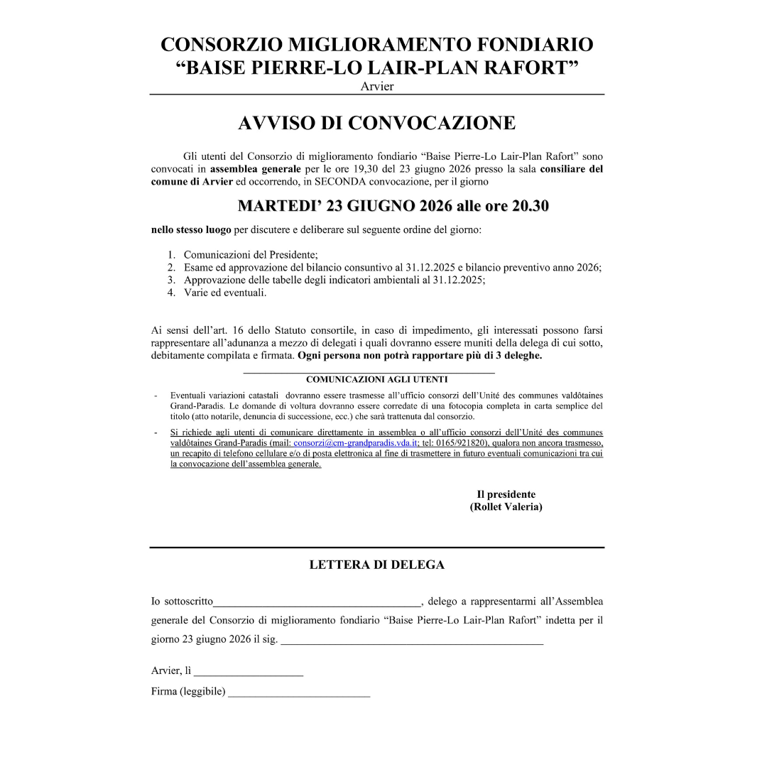 Convocazione Assemblea Generale CMF Baise Pierre-Lo Lair-Plan Rafort