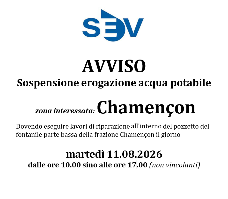 AVVISO Sospensione erogazione acqua potabile Chamençon